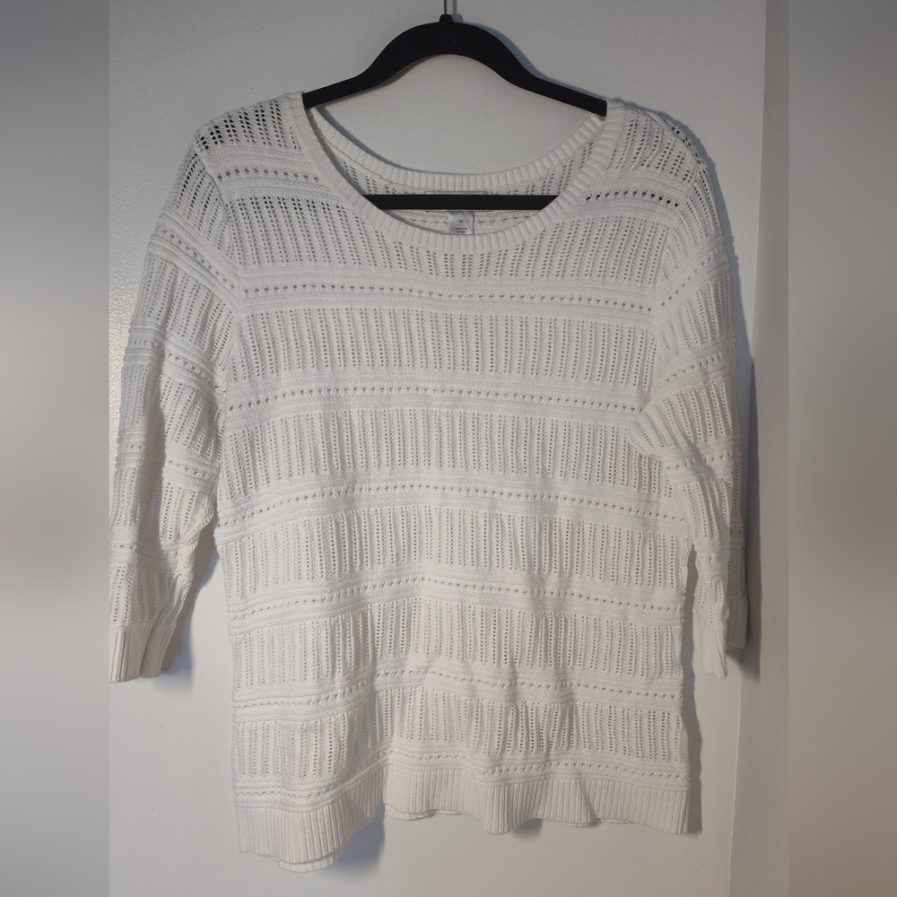 Christopher And Banks Elegant White Knit Sweater Size M #463